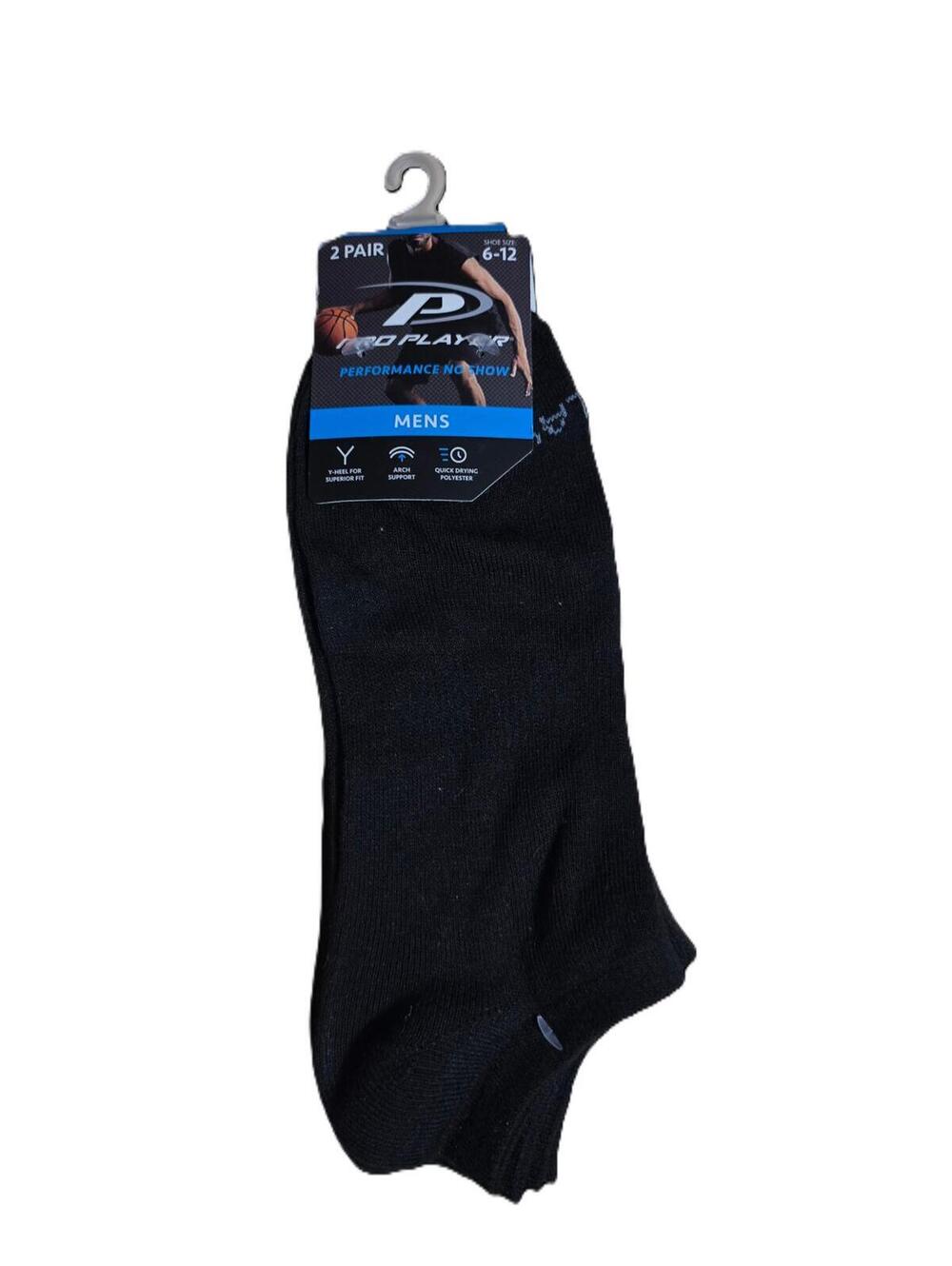 Pro Player Solid Blac Socks 2 pair pack Mens 6-12